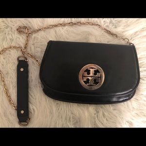 Tory Burch black with gold logo clutch